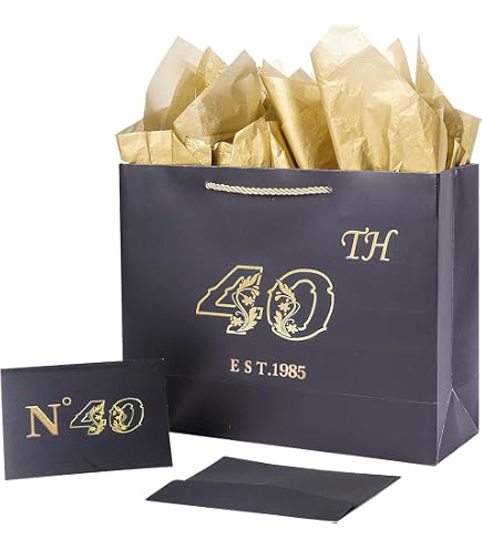 Sac Cadeau Anniversaire 40 Ans - Fourre-tout En Papier épais Avec Ruban Et Anses Coton - Né(e) En 1984, Taille M (29,5 Cm)