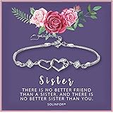 SOLINFOR Sister Bracelet - Sterling Silver Jewelry with Gift Wrapping, Card - Sister Gifts from Sister - Two Interlocking Hea