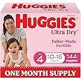 Huggies Ultra Dry Nappies Girls Size 4 (10-15kg) 144 Count - One Month Supply (Packaging May Vary)