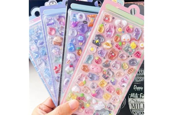 シール 可愛い 4枚セット 立体 ごほうびシール DIY用 キラキラな 女の子 デコシール