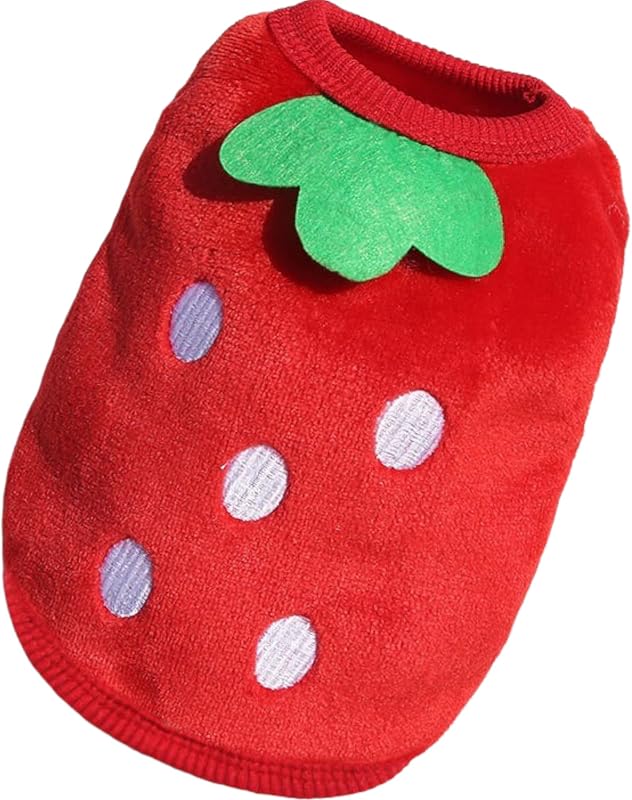 RIOSTUDIO 犬服 秋冬 パピーサイズ有 犬の服 秋 冬 子犬服 (XXS~XL) モコモコ ふわふわフリースベスト ノースリーブ タンクトップ パピー服 極小サイズ 犬 猫 防寒 暖かい (⑧レッド×ビッグイチゴ,M)
