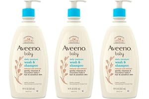 Aveeno Baby Gentle Body Wash & Shampoo with Natural Oat Extract, Tear-Free, Paraben-Free & Phthalate-Free Formula for Baby's Sensitive Hair & Body, Lightly Scented, 3 x 18 fl. oz (Amazon Exclusive)