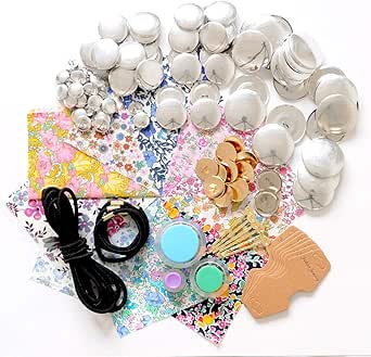 Amazon 手作り工房 My Mama リバティの生地で作る くるみボタンセット 打ち具 レシピ付き 足なし ブローチ 14mm 38mm 27mm うち具 キット ビーズ アクセサリーキット 通販