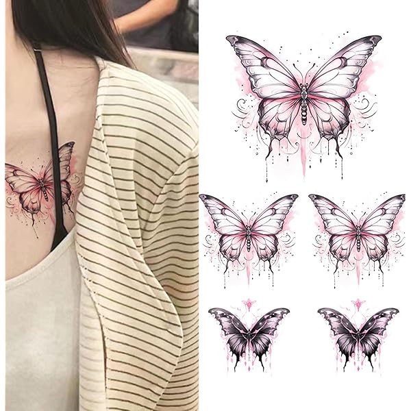 Amazon.co.jp: タトゥーシール 蝶 2週間で消えるタトゥー 5点セット