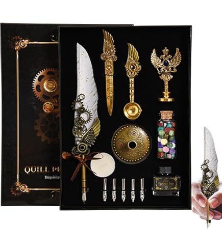 Amazon | 羽ペン、ヴィンテージのエレガントな羽ペンとインクセット耐