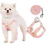 KUVEELA PET ペット用ハーネス＆リードセット 犬 ハーネス 犬のリード ドッグウエア 胴輪 調節可能 お散歩 お外出 着脱簡単 小型犬 中型犬 大型犬（ピンク S）