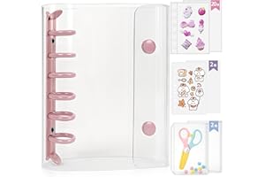 GOKEI シール帳 プラバン 透明 A7サイズ ミニ クリアバインダー 【リフィル×20枚 チャック付きボケット×2枚 下敷き×2枚】手帳 プリ帳 カードスリーブ ポケット はがせる バインダー型ノート 女の子 コラージュノート ピンク