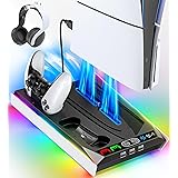 2023新型 PS5 Silm/PS5 縦置き スタンド 冷却ファン付き 3段階風速調整可能 プレイステーション5 スタンド PS5/PS5 Silm コントローラー Edge 充電器 ドックRGBライト 2台同時充電 PS5 スリム/PS5に対応ア