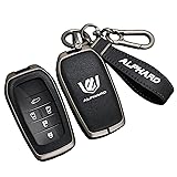 トヨタ アルファード ALPHARD 30 系 40 系 対応 本革レザーキーケース 6 ボタン 亜鉛合金メタルフレーム 傷・衝撃防止 電波妨げず カスタム キーカバーホルダー ギフトボックス付 1 個入り (ガンメタ×ブラック, アルファード適用) [並行輸入品]