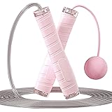 UglySwan コードレス 縄跳び フィットネス レディース - 調節可能な縄跳び PVCコーティング スチールワイヤー 縄跳び ワークアウト用 絡まらない スピードロープ ロープレス 縄跳び 子供向け 自宅やアウトドアでのエクササイズ (ピンク)