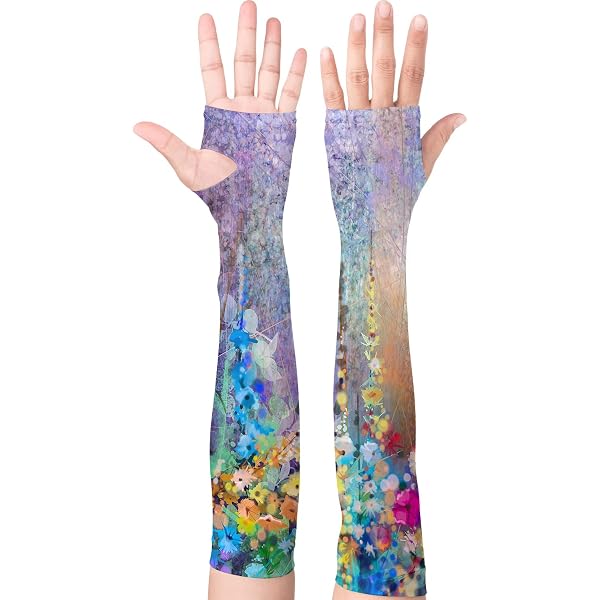 Women's Gardening Arm Sleeves - Sun Protection & Thorn Proof Cooling Sleeves With Floral Print (Dark Blue)