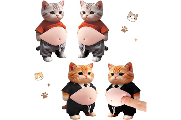 GOKEI ぷにぷに おなか シール お腹 3D 立体 ステッカー スクイーズ 猫 犬 癒し 柴犬 三毛猫 柔らかい もちもち デコシール ストレス解消 グッズ 車 スマホケース デコレーション ぽっちゃり クッションステッカー ぷっくりお腹 ドアガード 壁 衝突防止 猫2組(4点セット)-B