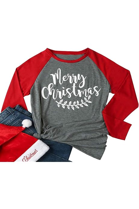Women Christmas Shirts Raglan Long 
