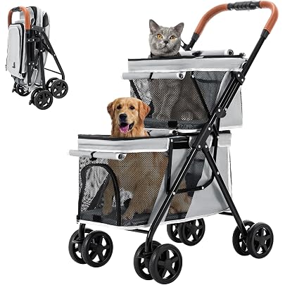 MODONG ペットカート 上下2段式 多頭用 犬 カート　猫 Amazon.co.jp: MODONG ペットカート 上下2段式 多頭用 犬 カート