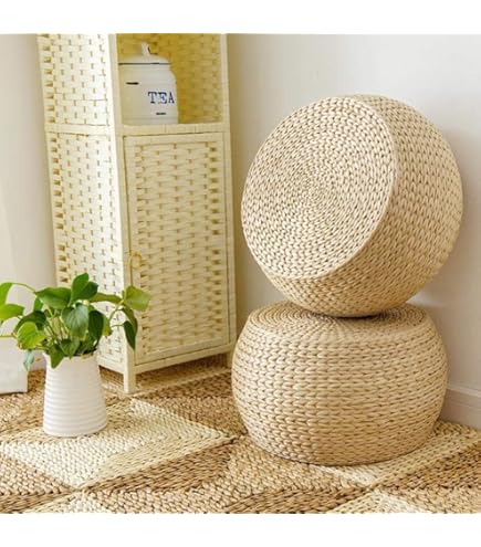 Amazon｜フットスツールpouffe椅子ラタンわらプーフハンドニット編