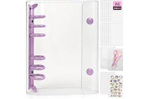 GOKEI A6サイズ 透明バインダー シール手帳 ミニ 【バインダー×1個 リフィル×20枚 チャック付きポケット×2枚 下敷き×2枚】プリ帳 カードスリーブ はがせる ポケットサイズ 女の子 パープル