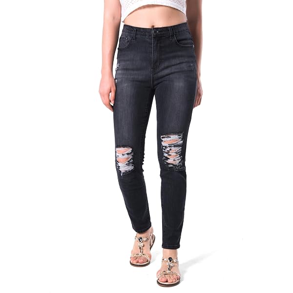 Lalasgal Women's Boyfriend Jeans - Mid Waist Straight Leg Loose Fit Stretchy Denim Pants, Black, Size 6 - View #10