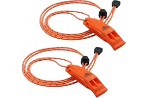 LuxoGear (リュクソギア) 緊急時用ホイッスル ストラップ付き プラスチック製 2個パック 安全ホイッスル サバイバル 鋭い音 大音量ブラスト カヤック ライフベスト ジャケット ボート 釣り キャンプ ハイキング ハンティング レスキュー シグナル キッズ ライフガード