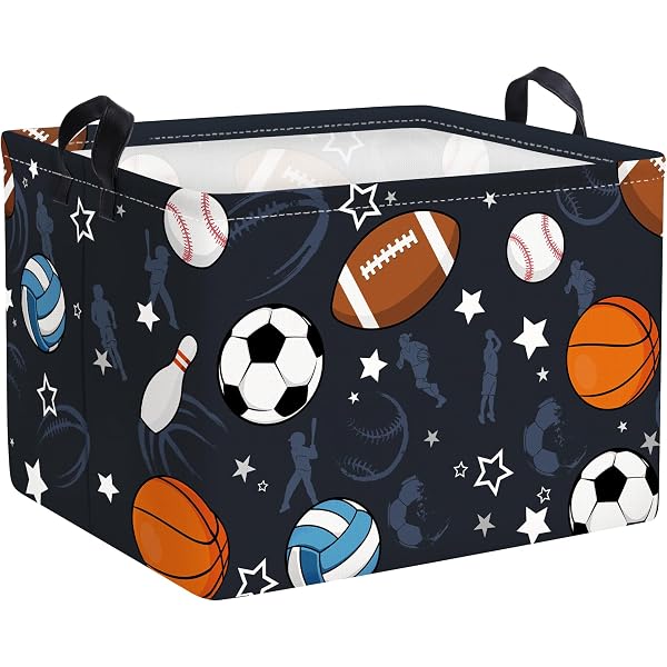 TIBAOLOVER Rectangular Baseball Storage Basket For Kids - Collapsible Toy Bin, Book Organizer, Nursery Decor (Baseball Design)