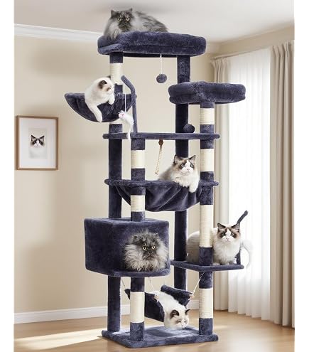 Feandrea 81-Inch Cat Tree Tower With 2 Perches, 2 Caves, Hammock & 13 Scratching Posts - Multi-Level Cat Condo