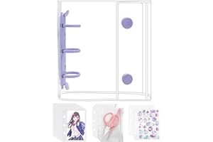 GOKEI シール帳 プラバン 透明 A8 ミニ バインダー 【リフィル×20枚 チャック付きボケット×2枚 下敷き×2枚】 PPシート カードポケット シール台紙 手帳 プリ帳 カードスリーブ 透明シール帳 はがせる バインダー型ノート 女の子 コラージュノート パープル