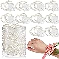 Hicarer Elastic Pearl Wrist Corsage Bands Wedding Corsages Pearl Bracelet Elastic Pearl Wedding Wristlets DIY Wrist Corsages 
