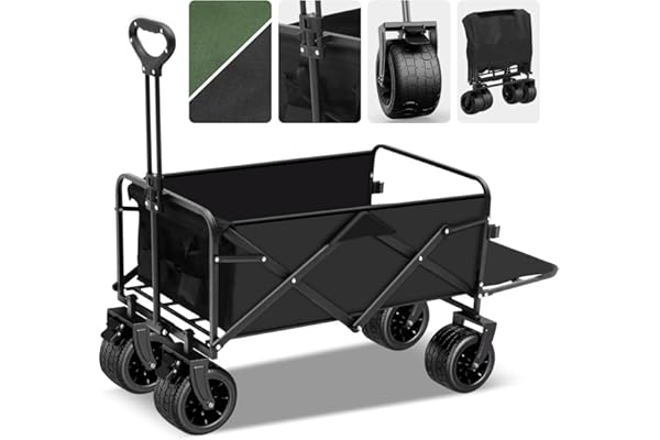 HZCYS アウトドアワゴン【2024強化版 後部展開可】大容量230L 耐荷重200KG キャリーワゴン キャリーカート キャンプカート 長物対応 取り外し可能タイヤ 大型タイヤ ブレーキ付き 折りたたみ ワンタッチ収束式 キャンプ用品 荷物運び 軽量 大型 おしゃれ キャンプ・レジャー・釣り・ビーチ・運動会・ゴミ出し メーカー3年保証付(ブラック+グリンカバー2セット)