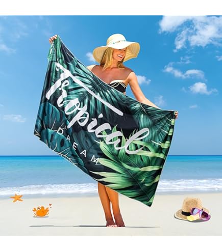 Amazon｜タオルセット 80x150cmの縞模様の綿のビーチタオルの青