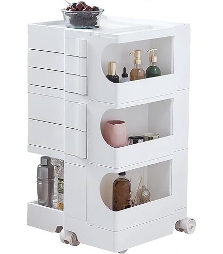 TUIYIDUO 回転式収納ワゴン 3段トレイ キャスター付き (ホワイト) Amazon.co.jp: TUIYIDUO 回転式収納ワゴン 360°回転トロリー 3段 5