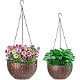 Foraineam 2-Pack Dual-pots Design Hanging Basket Planters Self-Watering Indoor Outdoor Plant & Flower Hanging Pots with Drain