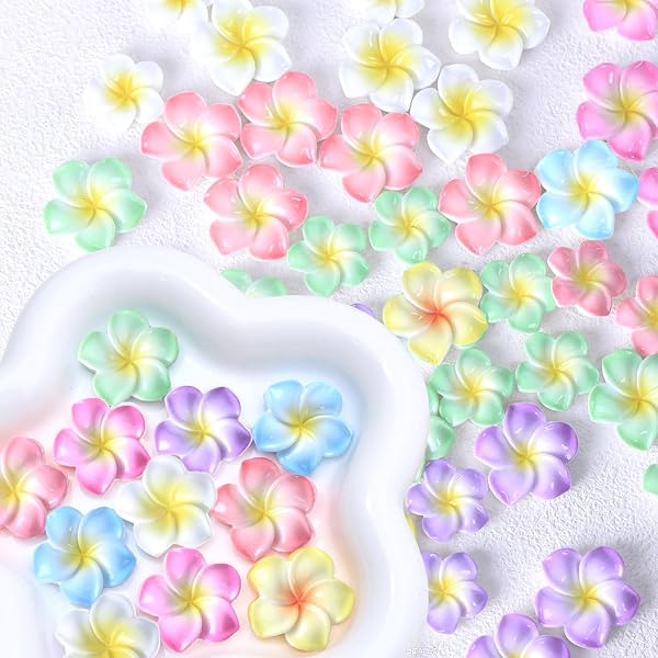 Amazon.co.jp: Makuki 50個入り 7色 レジン プルメリア 花 チャーム