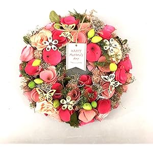 mamawreath 【包装紙あり】ママーリース 春リース スプリングリース 母の日 フラワーリース 花輪 通年リース ウッディーロール ナチュラルリース ドライフラワー ミディアムサイズ 中サイズ ライトグリーン ピンク 桃色 永遠の意味 :Mサイズ:260mm(直径)×60mm(厚み)WR-13KG