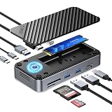 ORICO 10-IN-1 M.2 ドッキングステーション 10Gbps M.2 SSD外付けケース付きUSB ハブ M.2 NVMe/SATA両対応、4K@60Hz/10Gbps/5Gbps USB ポート/イーサネット/SD/TF3.0 冷却ファン付き Windows/Mac/Dell/HP対応
