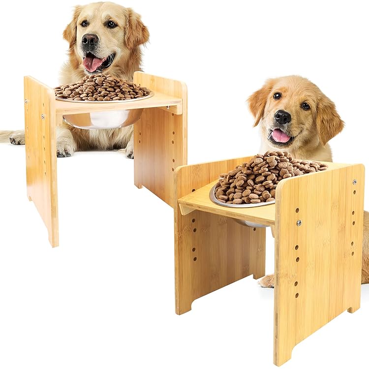 Elevated Dog Bowls Adjustable,Raised Tilted French Bulldog Food Bowl