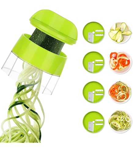WMF Gourmet Spiral Cutter with Residual Holder, 14 cm, Manual Vegetable Noodles, Zoodles Spiral Cutter, Stripes and Spirals