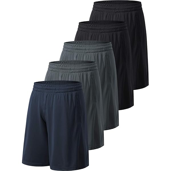MCPORO Men's Gym Shorts 7-Pack - Quick Dry Athletic Shorts, 10" Inseam, Multi-Color (Black, Grey, Navy, Blue, Red, Green), Medium
