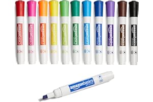 Amazon Basics Low-Odor Chisel Tip Dry Erase White Board Marker, Assorted Colors - Pack of 12