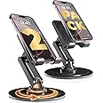 Cooper 360° - Adjustable Cell Phone Stand for Desk - Set of 2 | 360° Click Rotating Mobile Stand with Multiple Angles, Metal Base, Foldable, Portable | Desk Phone Stand (Piano Black)