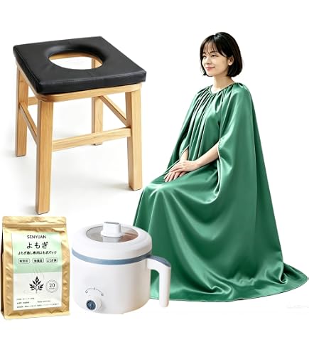 Amazon | よもぎ蒸しセット、天然木ヒノキ椅子、黄土壺、電気コンロ