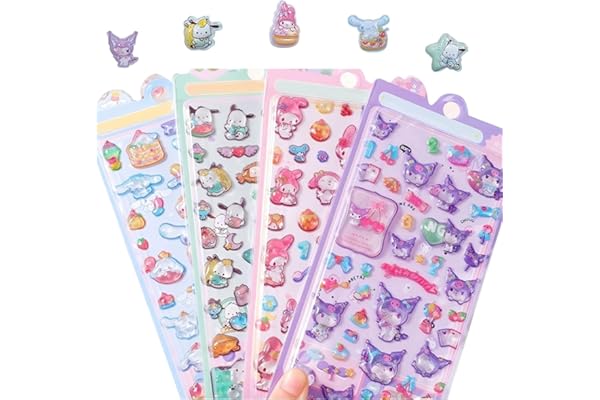 3Dシール 立体シール ぷくぷく 4枚セット かわいい デコ アイテム ごほうび用 子供 手帳 携帯 DIY用 貼り付け簡単 女の子向け おしゃれ エポキシ樹脂製