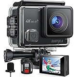 Surfola アクションカメラ-4K 2000万画素 水中カメラ 外部マイク リモコン付き WiFi搭載 手ブレ補正 水深40m HDMI出力 1050mAh大容量バッテリー2個付き 170度広角レンズ ウェアラブルカメラ 豊富なアクセサリー SF