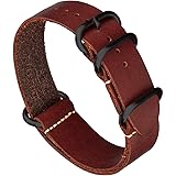 Benchmark Basics レザー腕時計バンド - Zulu Crazy Horse オイルドレザー ワンピース ミリタリーウォッチストラップ - 色と幅から選択 - 18mm 20mm 22mm 24mm