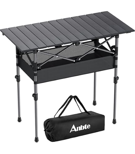 Amazon.co.jp: Anbte 折りたたみ式キャンプテーブル 3段階高さ調整可能