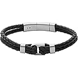 Fossil Men's Casual Stainless Steel and Genuine Leather Bracelet for Men