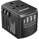 LENCENT Universal Travel Adapter, International Charger with 3 USB Ports and Type-C PD Fast Charging Adaptor for iPhone, Tabl