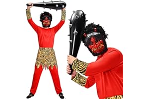 [Tumao] 節分 鬼 コスプレ 鬼 衣装 節分 コスプレ 青鬼 赤鬼 変身 鬼のお面 張子 豆まき 鬼 大人用 仮装 文化祭 イベント 学園祭 撮影 プレゼント 男女兼用 9点セット（全身タイツ + トラ柄スカート/パンツ + カフス*2 + 鬼