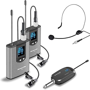 Alvoxcon ワイヤレスマイク UHF 最新版 ピンマイク ワイヤレス ヘッドセットマイク 高音質 クリップマイク…