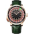 1.8インチ ルーレットホイール 自動巻き腕時計 メンズ NH35A ムーブメントデザイン ボタンコントロール サファイアガラス 自動50m防水 メンズ ユニーク アメリカンスタイル ルーレット ゲーム用機械式腕時計, 6629-グリーン。