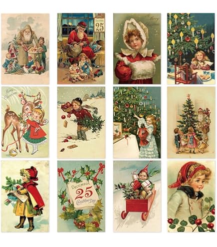 アンティークポストカード　ヒイラギを飾った美しいクリスマスの少女 アンティークポストカード ヒイラギを飾った美しいクリスマスの少女