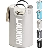 YOUDENOVA防水系列 ランドリーバスケット 大容量82L せんたくかご 撥水加工 耐荷重15KG 洗濯物入れ 取っ手付き ランドリーバッグ 衣類収納 防水 折りたたみ 収納 省ペース 幅38×高さ72(cm) (ライトグレー, 82L)